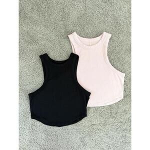 Lululemon Set of (2) Ribbed Hold Tight Cropped Preppy Lightweight Tanks Sz 6